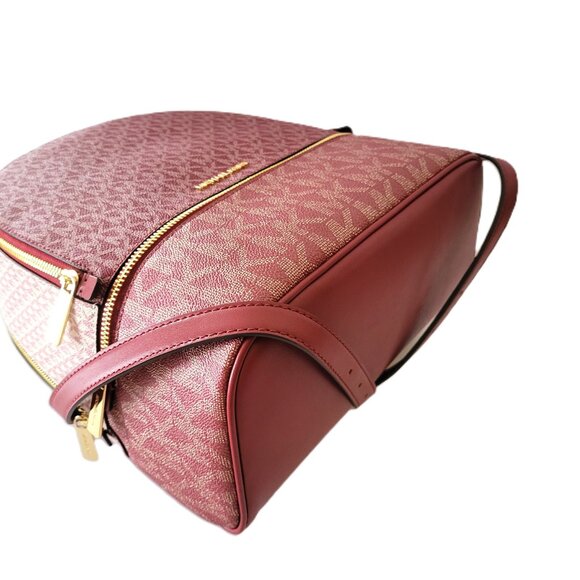 Michael Kors Rhea Medium Zip Backpack MK Logo Cherry Multicolor - Picture 5 of 7